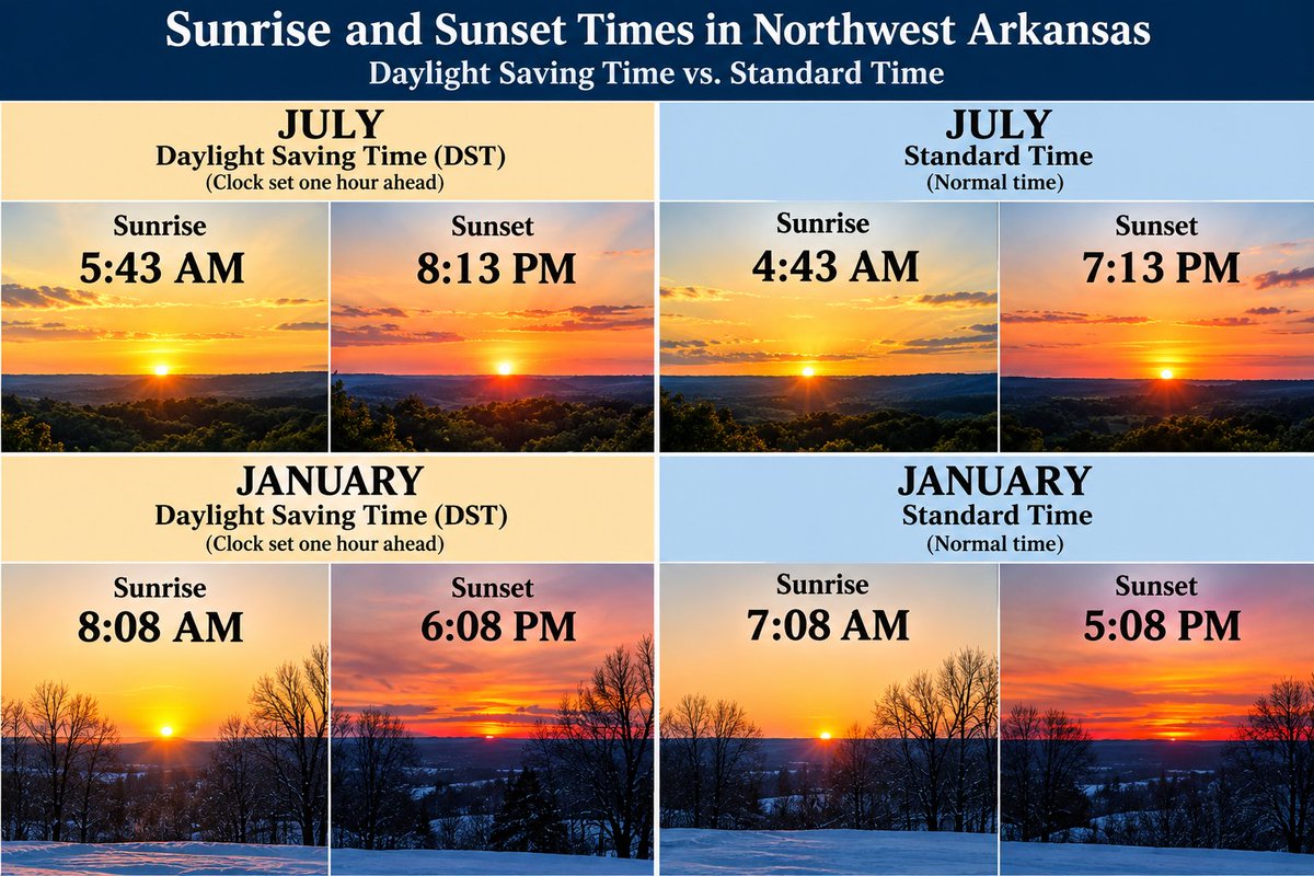 Arkypatriot's tweet photo. Despite all the hoopla about keeping Daylight Saving Time year-round, there’s one thing nobody can change: we are NOT getting more daylight in the winter.

The shortest days will still have the exact same amount of sunlight. Moving the clock ahead an hour doesn’t create another hour of daylight. It just moves that hour from the morning to the evening.

So yes, it may stay light later in the afternoon, but the tradeoff is that the sun rises an hour later in the morning. In parts of Arkansas, that could mean winter sunrises after 8:00 AM.

Daylight Saving Time didn’t start because somebody wanted more time to enjoy summer evenings. Germany was the first country to adopt it nationwide in 1916 during World War I as a way to conserve coal and fuel for the war effort. Other countries followed, including the U.S. in 1918. It never created more daylight, it just changed what the clock said when we used it.

You can change the clock. You can’t change the tilt of the Earth.
