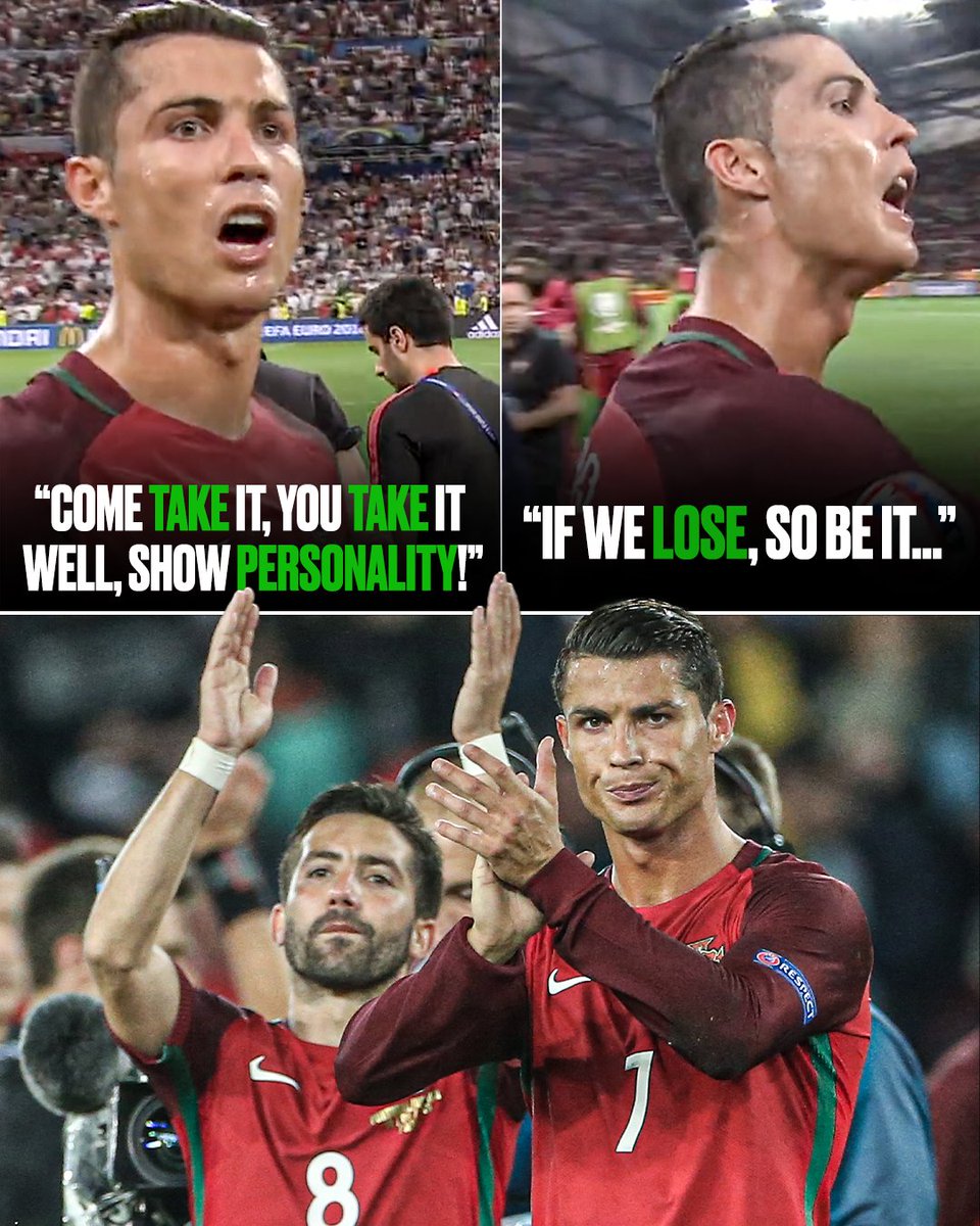 ESPNUK's tweet photo. When Cristiano Ronaldo motivated Joao Moutinho to take a penalty against Poland in the 2016 Euros quarter-final 👊

Portugal would go on to win the whole tournament 🏆 https://t.co/nNvLOp4dkP