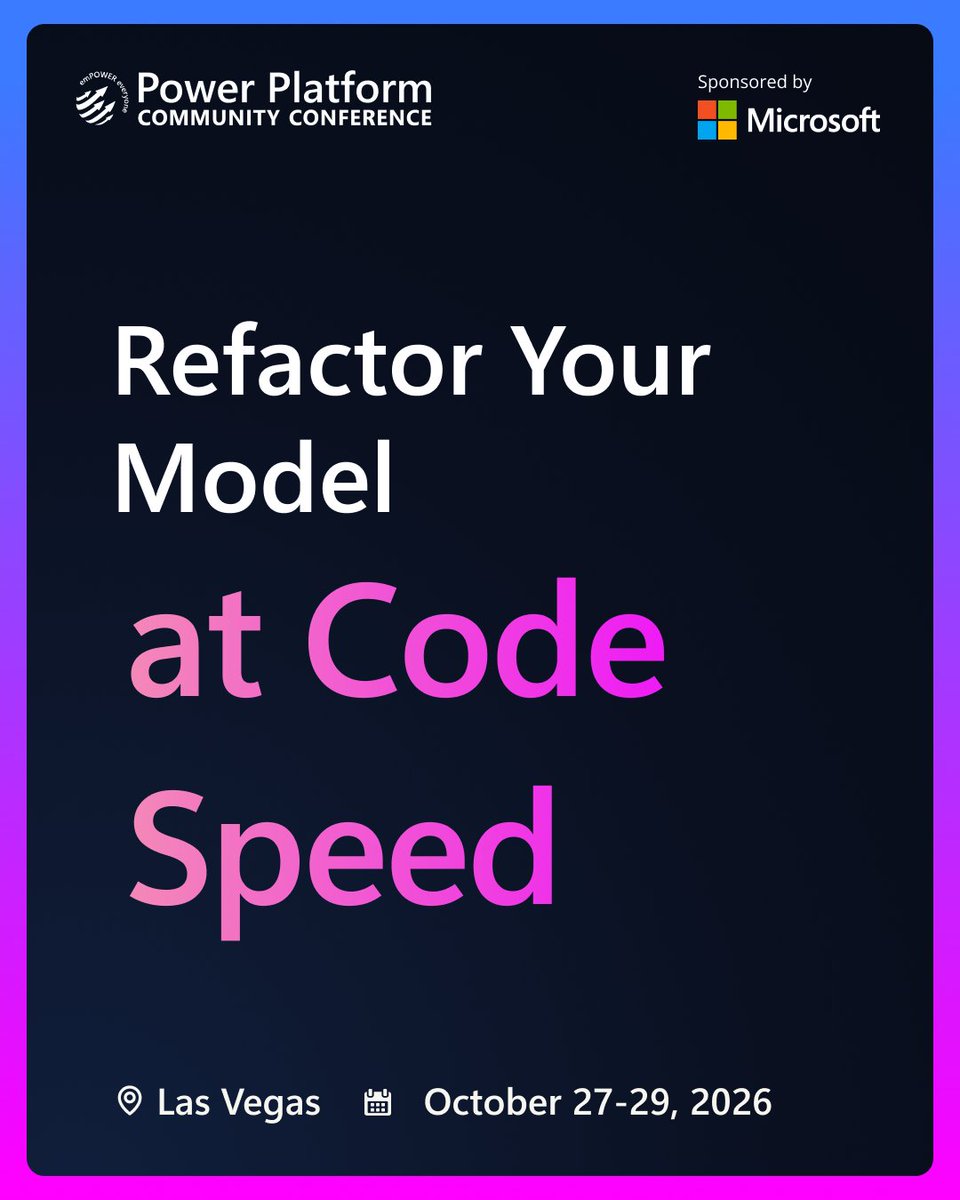 powerplatconf's tweet photo. Register for #PPCC26 https://t.co/qATx0bmXzM What if you could edit your entire semantic model as code? Unlock TMDL for bulk updates, model refactoring, and metadata reuse, all as text. Clicking through 200 measures one by one? Optional. #PowerPlatform #PowerBI https://t.co/aWff2S9LeO