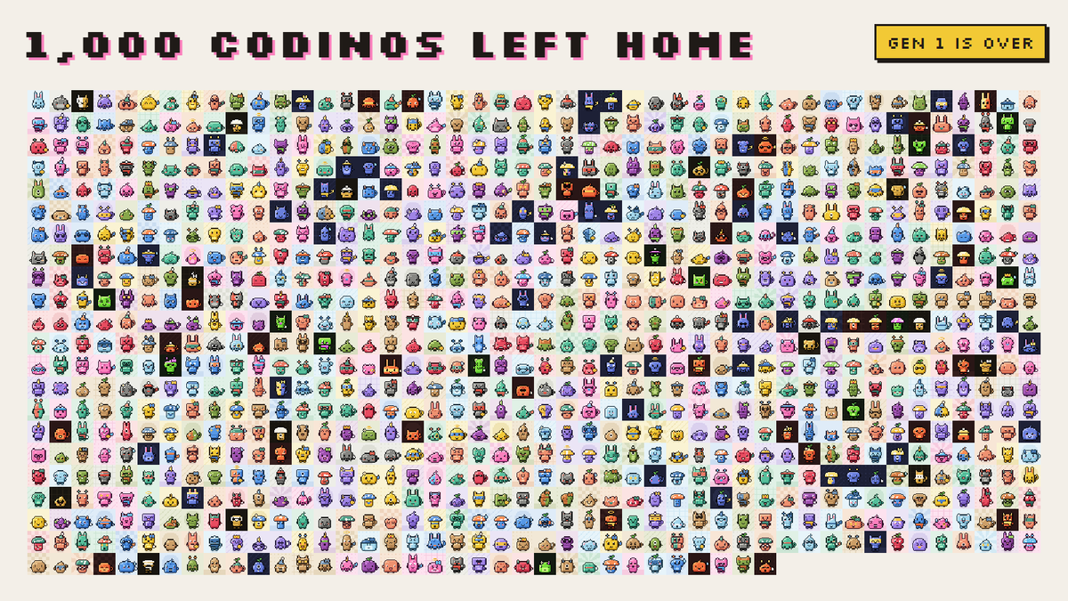 CodinoSol's tweet photo. GEN 1 is SOLD-OUT

1,000 codinos, free.

Expeditions are open.

https://t.co/XSELaDE9i7 https://t.co/gtLp4S9DZO