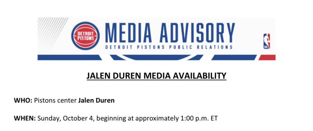 IAmEricVincent's tweet photo. Jalen Duren will be addressing the media tomorrow at 1p 👀 stay tuned for that #Pistons https://t.co/fjAQQIBJko
