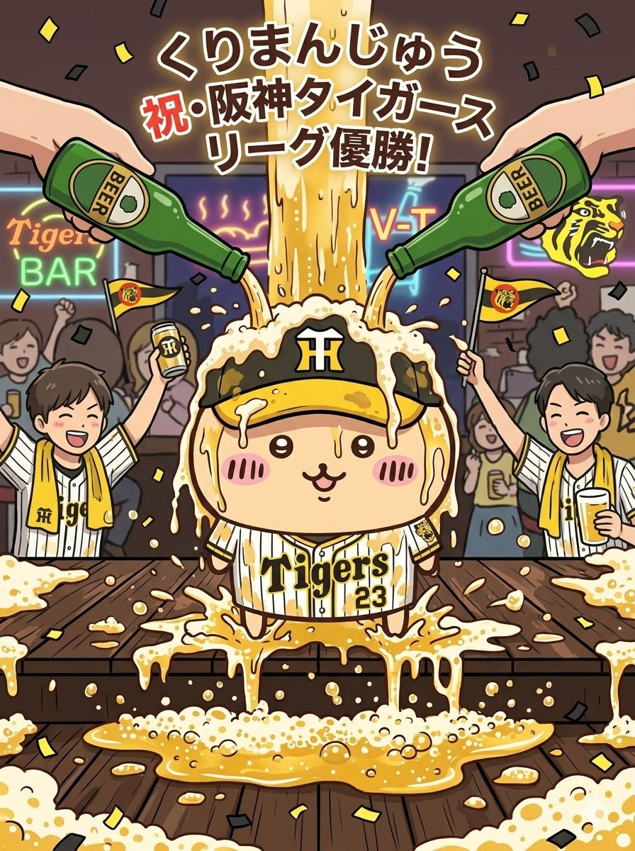 kakigongon25's tweet photo. 昨夜は阪神タイガース優勝✨✨🍻
おめでとうございます👏👏
くりまんじゅうも🍺かけでお祝い㊗️✨
#ちい活
#ちいかわファンアート https://t.co/sCnJygHIM8
