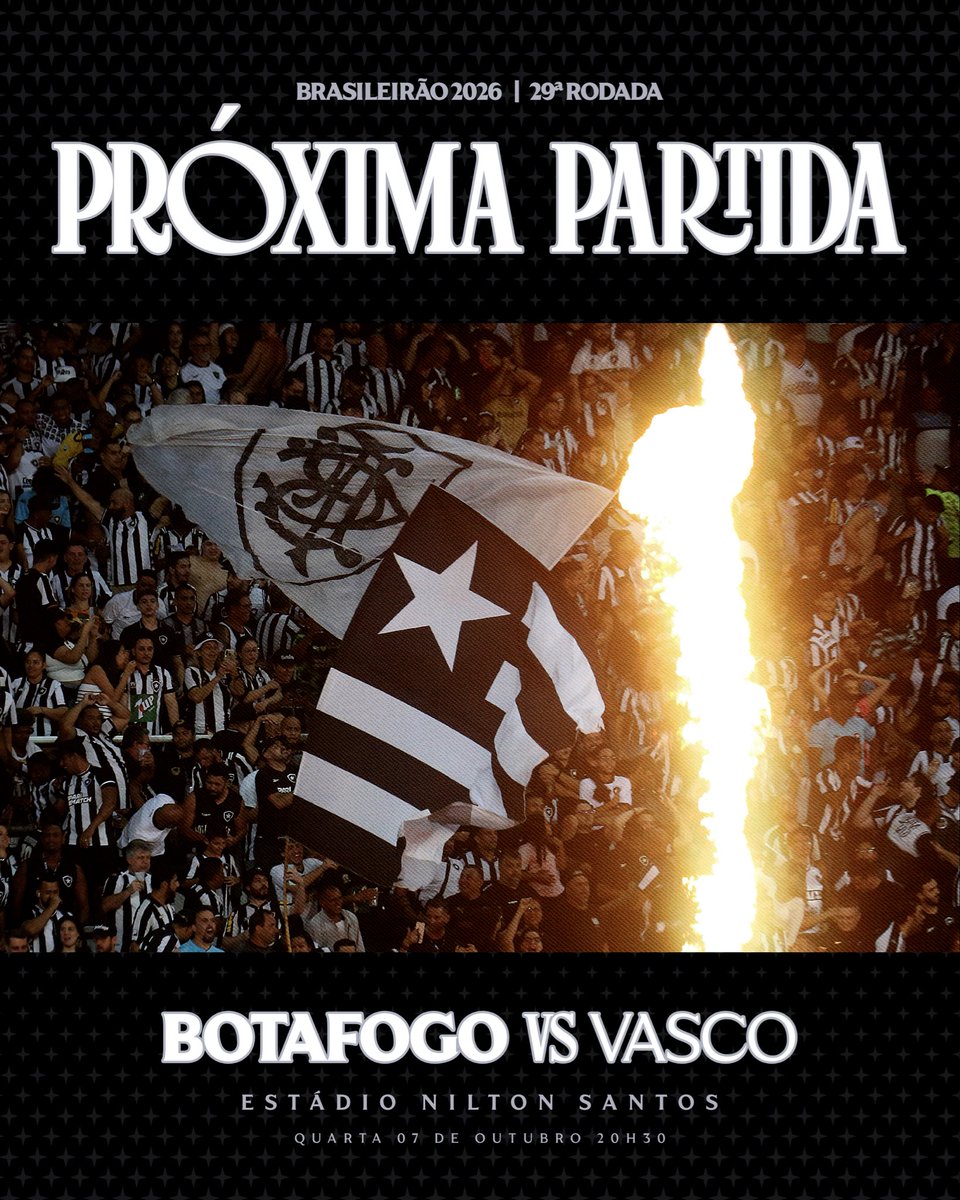 Botafogo's tweet photo. Agora é clássico! 🔥⚔️

O Glorioso volta a campo nesta quarta-feira (7), às 20h30, contra o Vasco, pelo Brasileirão. #VamosBOTAFOGO 

🎫 Acesse https://t.co/dRO0jUJyO1 e garanta seu lugar no Nilton Santos https://t.co/Es7TQqv2NI