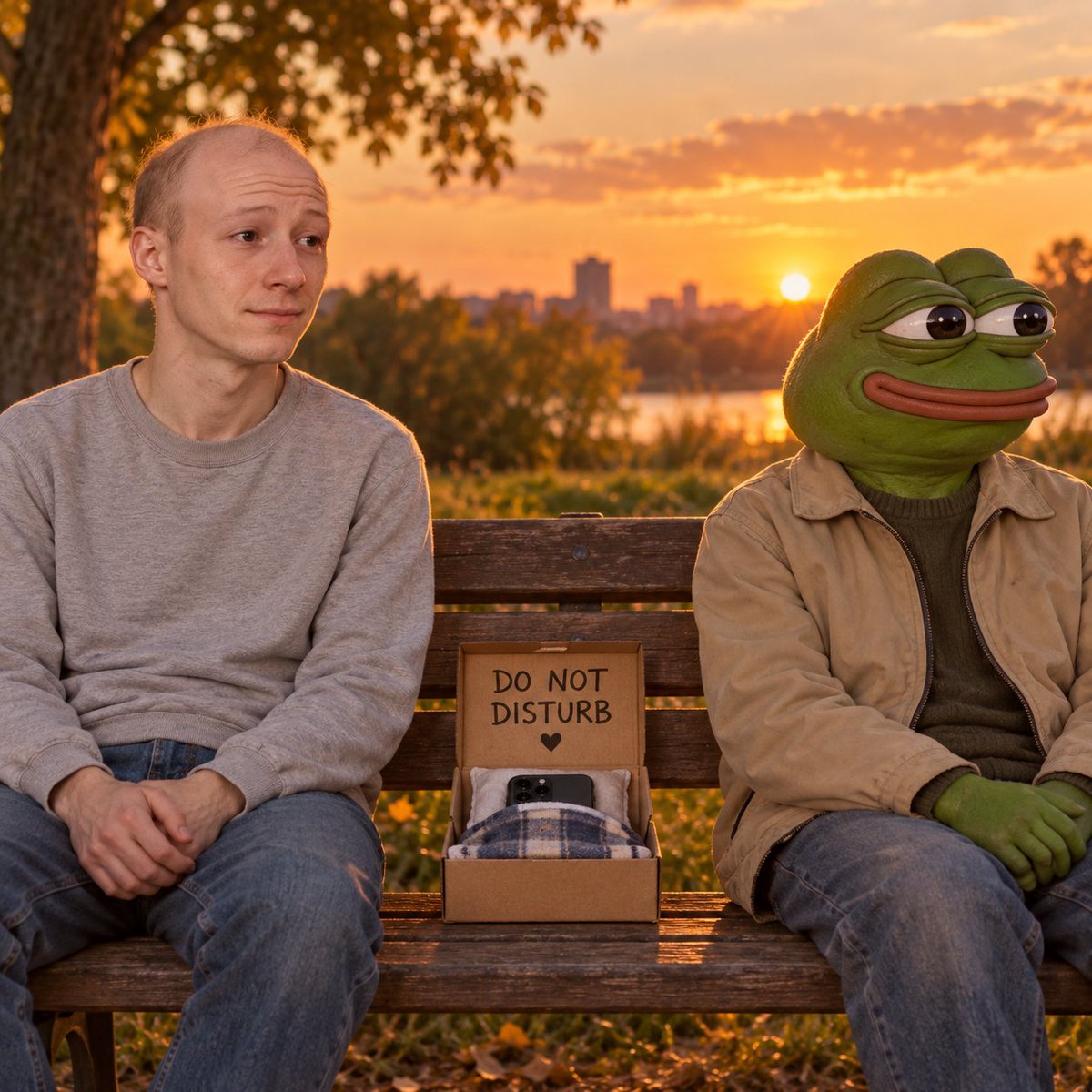 FeelsGuyOnSol's tweet photo. $WOJAK and Pepe finally got some peace. The phone is down for its nap. https://t.co/kQSTGG8kkQ