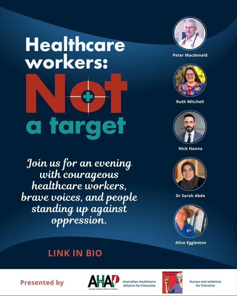 boganintel's tweet photo. Please share on your socials without or without blurb: Have you go your tickets for the Dr. Adnan Al-Bursh Memorial Lecture in Surry Hills, Sydney on the 17th of October at 4pm?

As I’m sure you are aware Dr Adnan Al-Bursh was a very famous Orthopaedic surgeon and the head of orthopaedics in Al-Shifa hospital.

Professor Peter Macdonald, a renowned cardiologist to deliver the inaugural Dr. Adnan Al-Bursh Memorial Lecture on his work with Indigenous communities and in heart transplantation.

Afterwards, there's a panel chaired by Alice Eggleston featuring Dr Ruth Mitchell, Nick Hanna and Dr Sarah Abdo, on speaking out when it matters most. Whilst the panel and lecture have strong healthcare links, the material will be accessible to all. 

All proceeds go to the Civil Liberties Defence Centre, Palestinian Children's Relief Fund and Condoblin Aboriginal Health Service.

I hope you'll be able to support,  If you can, please share this in your groups, newsletters and on social media. 

https://t.co/nCFKykpCEs