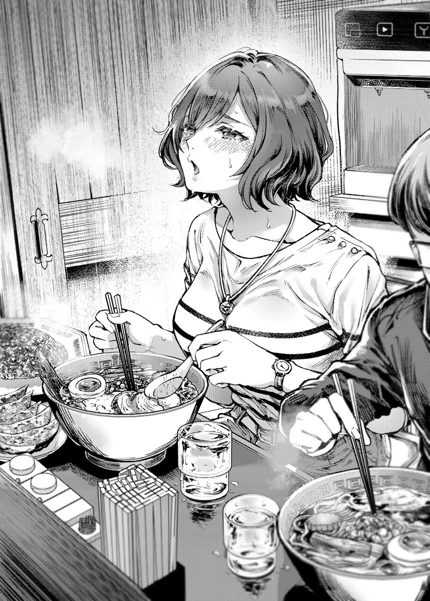 sakayama_shinta's tweet photo. （たまには自分にご褒美あげてもいいよね）0o。
とラーメンセットをドカ食いするあさり先生 https://t.co/IVUhXbFw8W