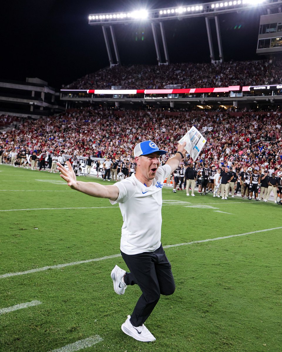 UKAthletics's tweet photo. First football coach in school history to win his first two @SEC road games 😼 https://t.co/eOdkxU3Jtv