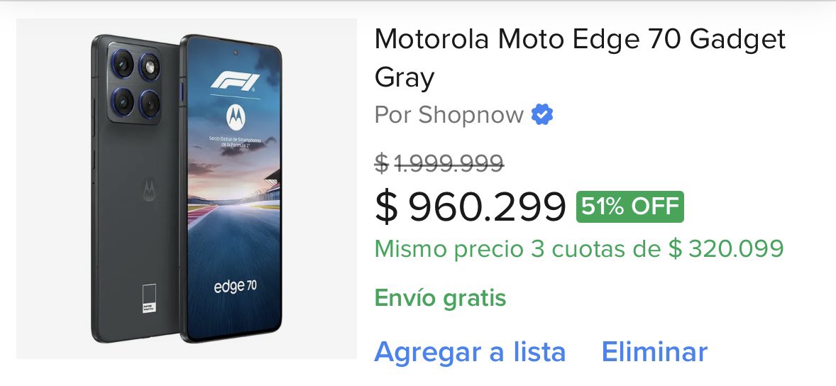 ofertasdar's tweet photo. ¿Querés potencia sin preocuparte jamás por el espacio? El Motorola Moto Edge 70 de 512GB y 12GB RAM destaca por su diseño ultradelgado, procesador Snapdragon de última generación📱✨ 🚚 Envío Gratis
💳 24 cuotas de $54.166,62
Compra en Mercado Libre Argentina 👉 https://t.co/L2itrJby1h