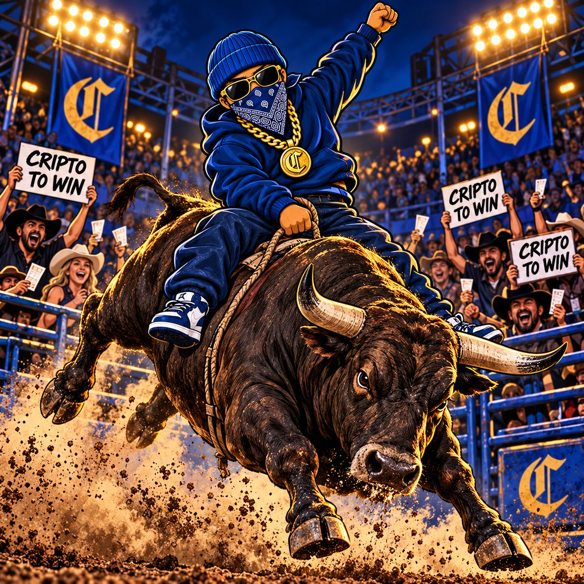 CriptoCoinOG's tweet photo. CRIPTO OG pulled up to the bull-riding finals. 🧢🐂 The stands picked their rider. What are we naming this bull? https://t.co/oLCTQaxXA6