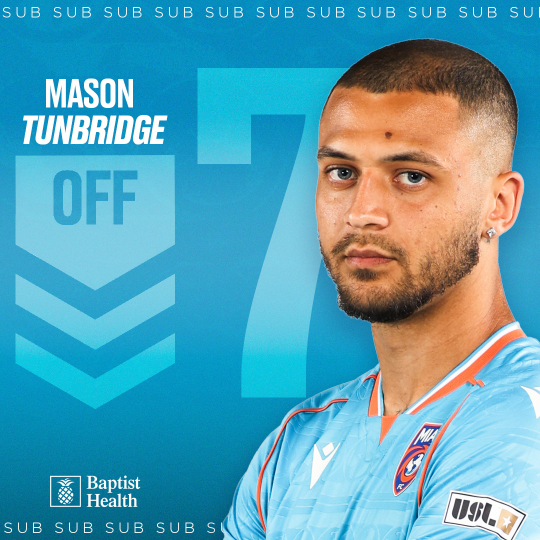 TheMiamiFC's tweet photo. 51โ | ๐ Mello comes on for Tunbridge.
Pres. By @BaptistHealthSF
#VamosMiami | #TBRvMIA 0-1 https://t.co/kVcFtggguJ