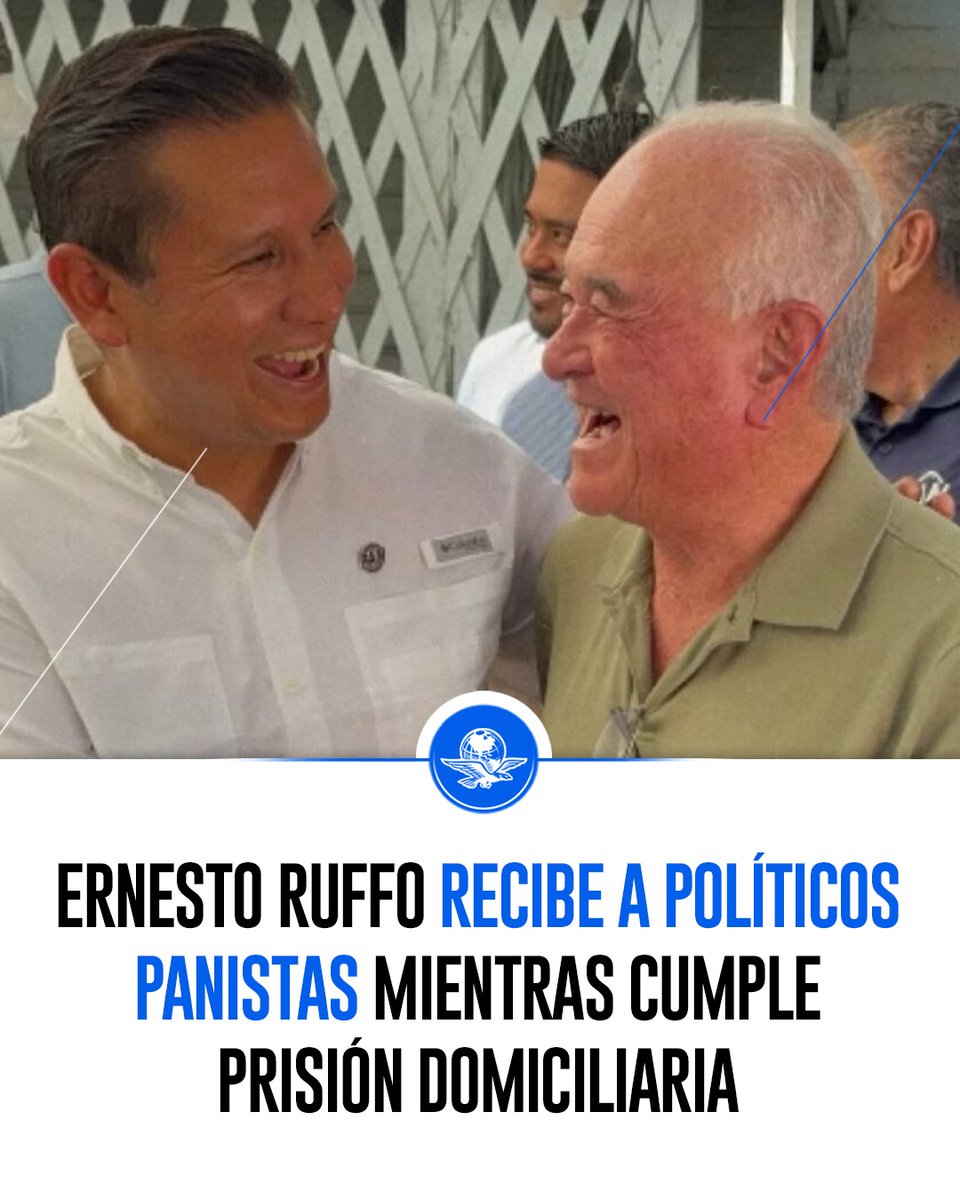 El_Universal_Mx's tweet photo. 🔴Ernesto Ruffo recibe visitas en prisión domiciliaria en Ensenada. 

El exgobernador de Baja California fue visitado por panistas en su casa, donde cumple prisión domiciliaria tras ser acusado de huachicol fiscal.

https://t.co/eWsaITzl10 https://t.co/mAIskiSPJe