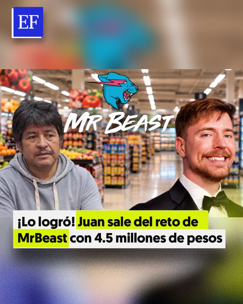 ElFinanciero_Mx's tweet photo. 🎉 ¡El señor Juan lo logró! El mexicano Juan García completó el reto de MrBeast tras permanecer 202 días en un supermercado junto con otros tres finalistas. Recibió 248 mil 346 dólares, alrededor de 4.5 millones de pesos, además de un vehículo, una excavadora para su empresa y un anillo para su esposa. https://t.co/beJ07ckbw7