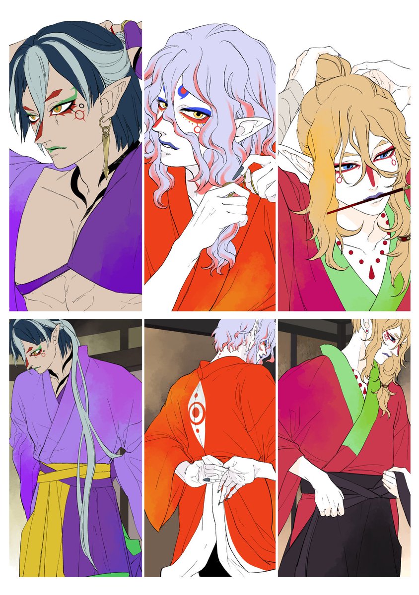 vsoan319's tweet photo. お支度薬売り
（※かつて青髭だったかもしれない着付け担当のモブ男衆がいます）
モノノ怪蛇神ランクインおめでとう！
台本、設定資料集、三振りの小説、待機中です！ https://t.co/2LYKFYEsRJ