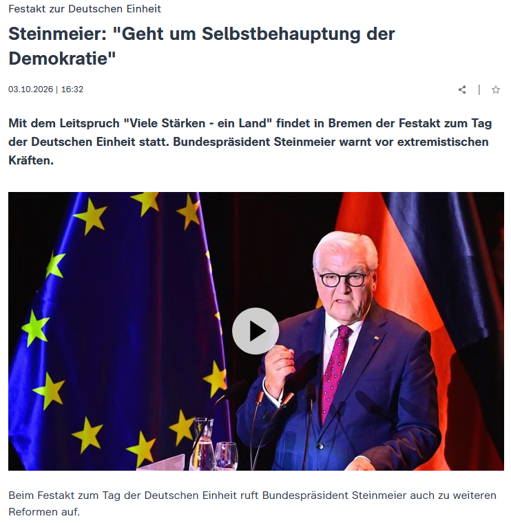 PeterBorbe's tweet photo. Wieviel ist ein Bundespräsident wert, der jeden feierlichen Anlass entweiht, indem er immer wieder die gleichen Sprüche runterleiert, parteipolitisch gefärbt, große Teile der Opposition beleidigt?
Man sagt immer, Populisten würden das Land schlecht reden, dabei macht Steinmeier genau das, wenn er Millionen Menschen im Land unterstellt, Demokratiefeinde zu sein. Nur, weil sie seine Partei und deren Verbündete nicht mehr wählen wollen.