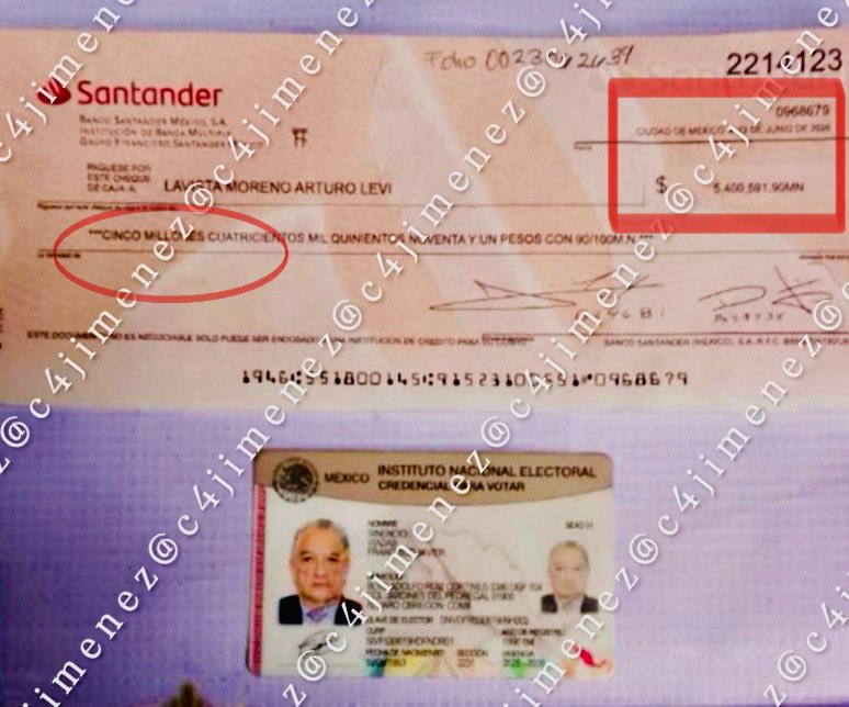 c4jimenez's tweet photo. PRETENDÍA ROBARSE 5.4MDP con UN CHEQUE FALSO
Francisco Javier Sinencio Viadas
Llegó con este cheque y esta credencial a un @SantanderMx de @RomaCondesa @AlcCuauhtemocMx 
Según él, se dedica a engañar y cobrar cheques falsos.
En esta ocasión lo descubrieron.
Agentes de @SSC_CDMX lo detuvieron.
Acabó en @FiscaliaCDMX