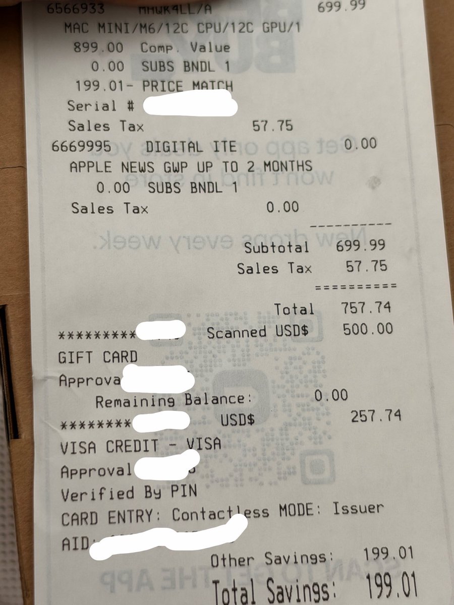 thisistechtoday's tweet photo. Heads up, MicroCenter has the base M6 Apple Mac Mini on sale for $699.99.

Best Buy price matches it.

If you have the M4 Mac Mini, you can get $500 for it. 

I just did it!

Easy $200 + tax upgrade. Not bad! https://t.co/mLFhFEZx6y