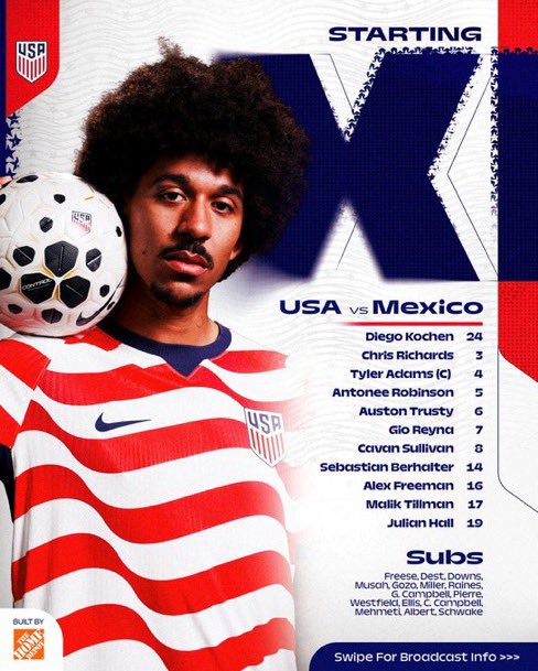 Jovenesfutmx's tweet photo. 🚨🇺🇸El once titular de USA 

Varios jóvenes incluyendo a Cavan Sullivan(16) ✅ https://t.co/wgkn0FnU6d