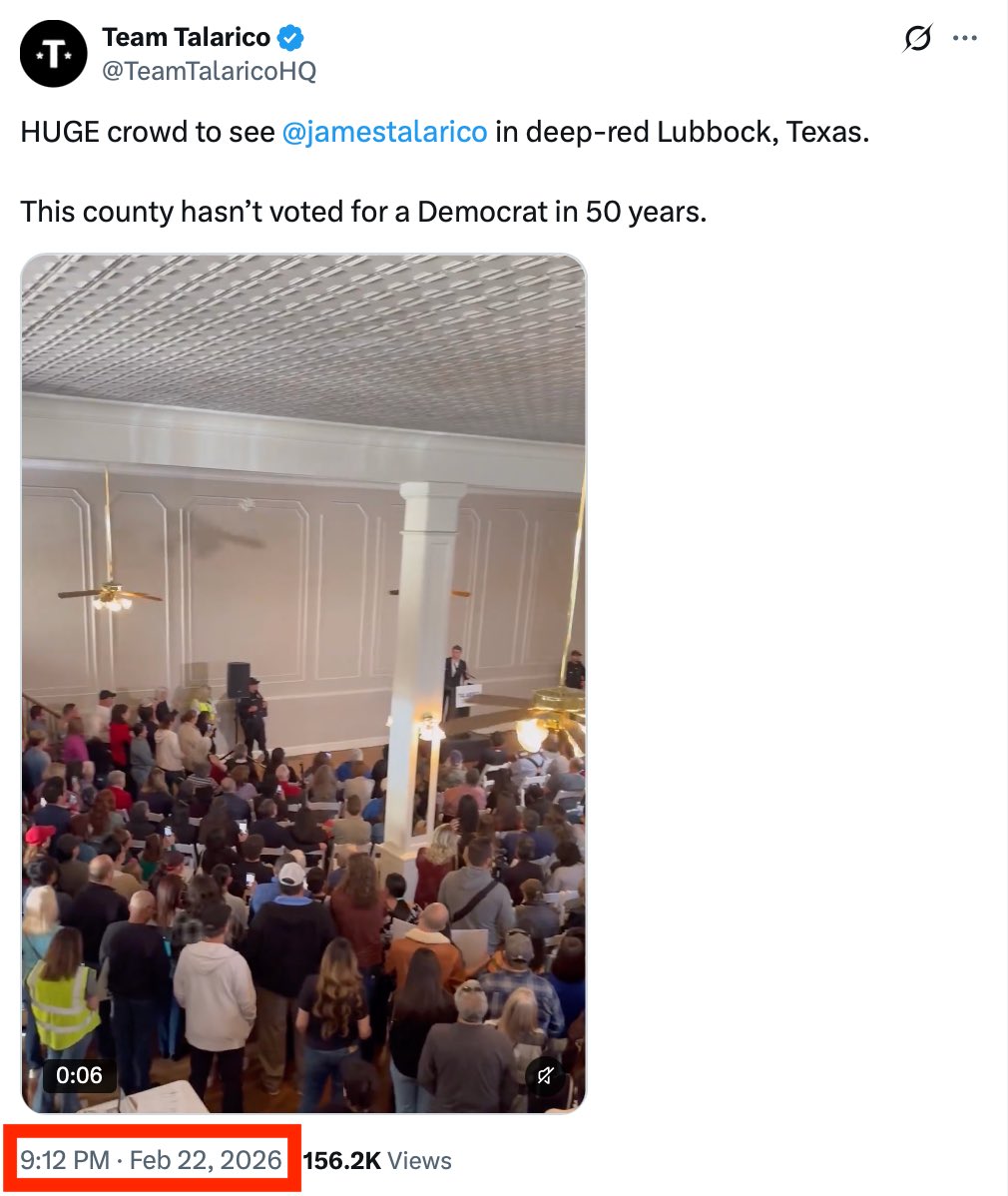 KenPaxtonTX's tweet photo. James Talarico has lied to Texans about his radical record throughout this race.

He is now deceiving voters about campaigning in Texas this weekend when he's been out of state campaigning with liberal elites who want to destroy Texans' way of life.

It's time to put Texas first! https://t.co/eRNAhucUvK