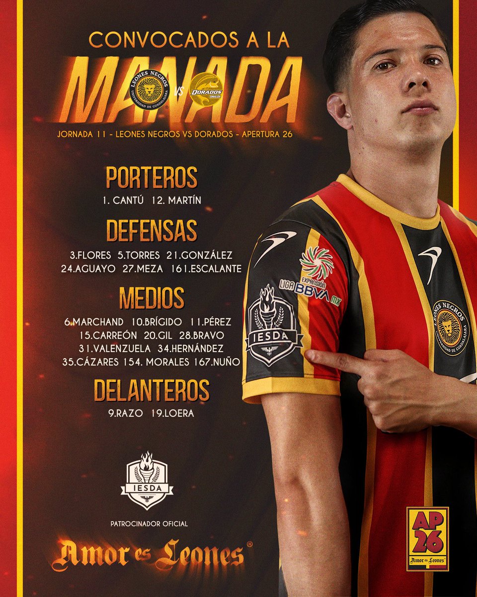 LeonesNegrosCF's tweet photo. Estos son los 21 ELEGID🦁S por el Profe Sosa para rugir este #DomingoDeLeones en Tepa.
¡VAMOS A TEPA! 🏟️⛰️🇧🇪
#GarraParaCrecer 🤝🐦⬛ #IESDA 📖 https://t.co/pquYpj24Ed