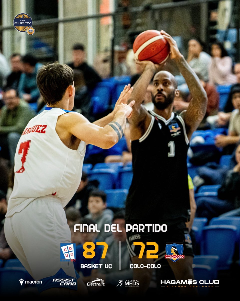 CSDColoColo's tweet photo. 𝐅𝐢𝐧𝐚𝐥 𝐝𝐞𝐥 𝐩𝐚𝐫𝐭𝐢𝐝𝐨 🏀

Derrota frente a Universidad Católica por 87-72 en el Edificio de Deportes UC, en una nueva fecha de la fase de permanencia de la Liga CHERY. 

Ahora, los albos se mentalizan para su próximo duelo, en el que recibirán a Deportes Castro. 

¡A levantar cabeza, Cacique! 🤟🏼🤍🖤