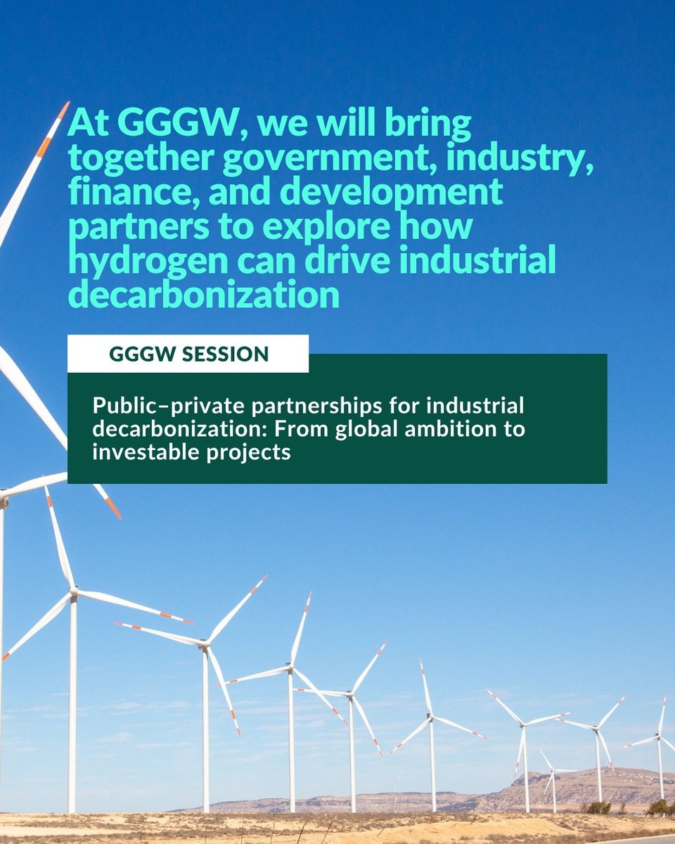gggi_hq's tweet photo. At #GGGW2026, the 2026 H2G Global Forum will explore how hydrogen and other clean energy solutions can support industrial decarbonization and how public–private partnerships can help turn global ambition into investable projects. 
Oct 27-30, 2026 
⏩ https://t.co/w4Qzxx7594 https://t.co/mAo9n7Uzbb