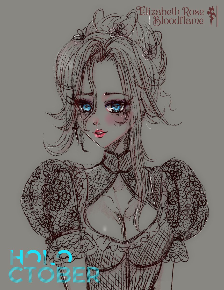 ERBloodflame's tweet photo. Day 3 - Dress... 
📜Eliza put on her dress, preparing for the festivities - slipping into her glad rags with the same care a knight might give their plate. She raised her chin looking in the mirror a little embarrassed "~who said armour couldn't be pretty?" ...📜
#holoctober #BFKingdom