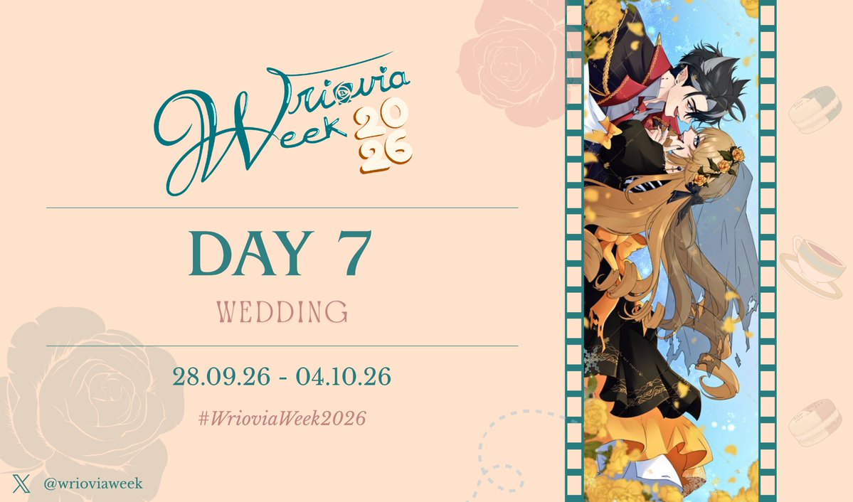 WrioviaWeek's tweet photo. 🌼 Wriovia Week 2026 — Day 7: Wedding 🐺 

It is the last day, yet also the most important one for our couple! 💞

Let us conclude #wrioviaweek2026 with a bang ☺️💕

Send us a DM if you'd like to be in the Wriovia Discord group 😊 

#wriovia #Navia #Wriothesley https://t.co/787kNR2wAl