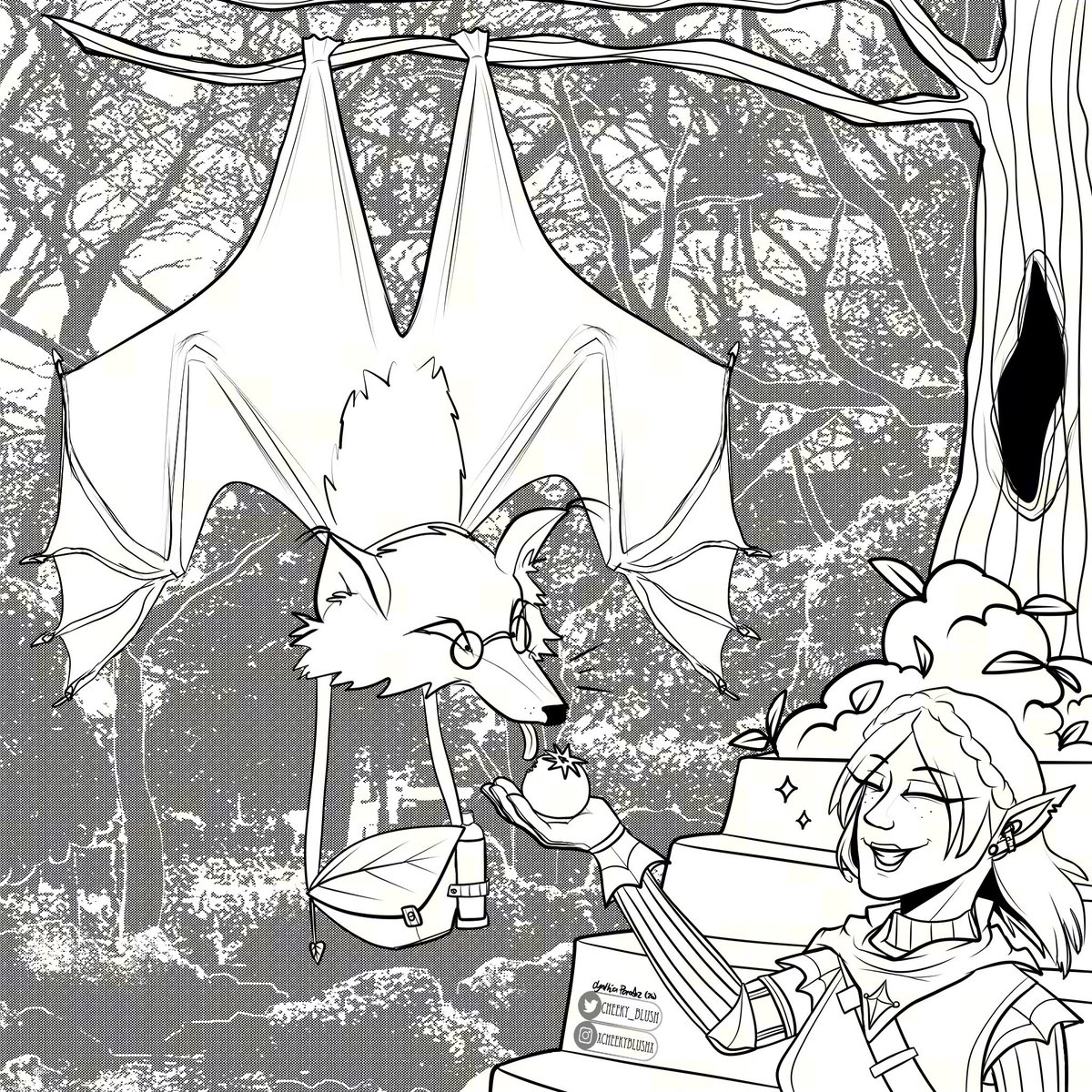 Cheeky_Blush's tweet photo. 1st prompt of #criptober is done! theme: faerie realm. ๐ง๐ฝโโ๏ธ designed this deaf pixie girl who has a support mini fruit bat. together they forage and search the forest for unknown treasures and trinkets. ๐ฆโจ https://t.co/haU4mflh13