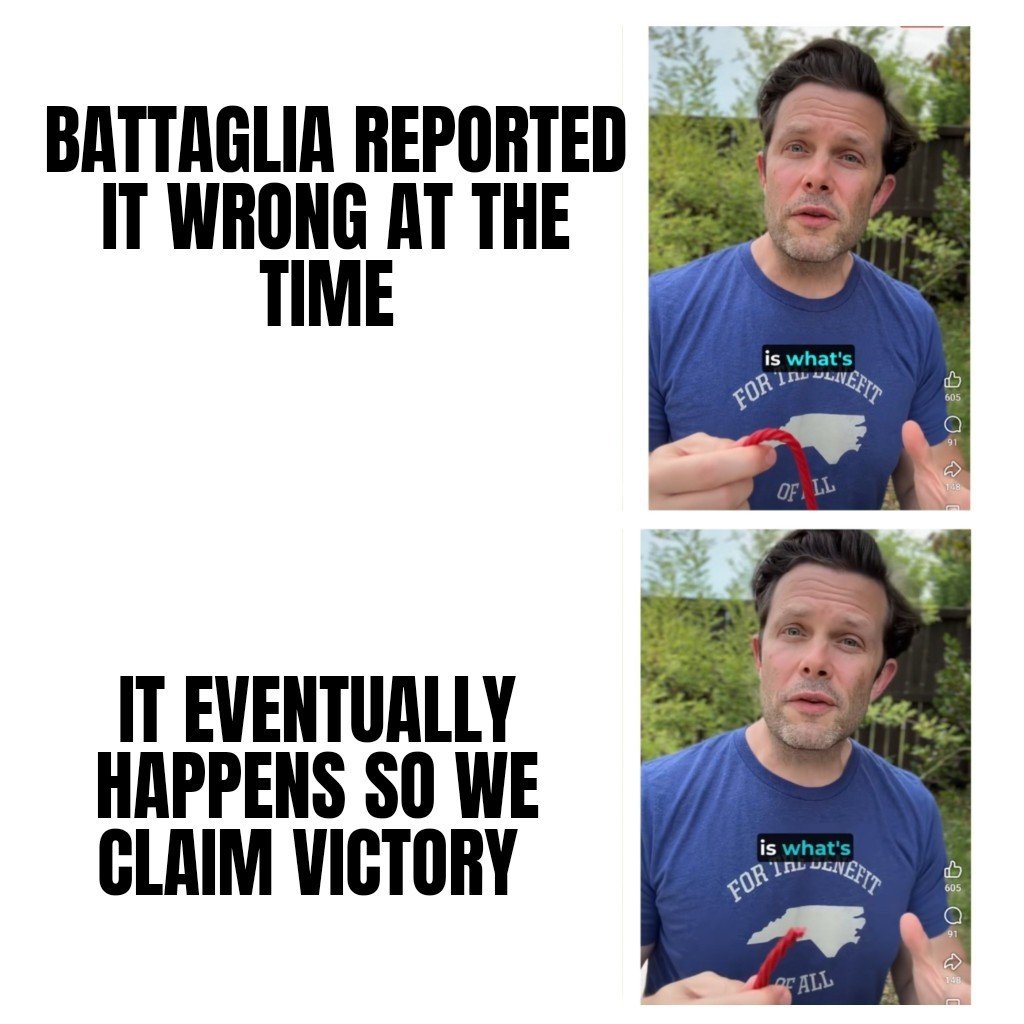 HeadlineMuncher's tweet photo. Tell twizzler boi that A false report doesn't become historically accurate simply because the reported event eventually happens. #ncpol https://t.co/rGK4WR7a3L
