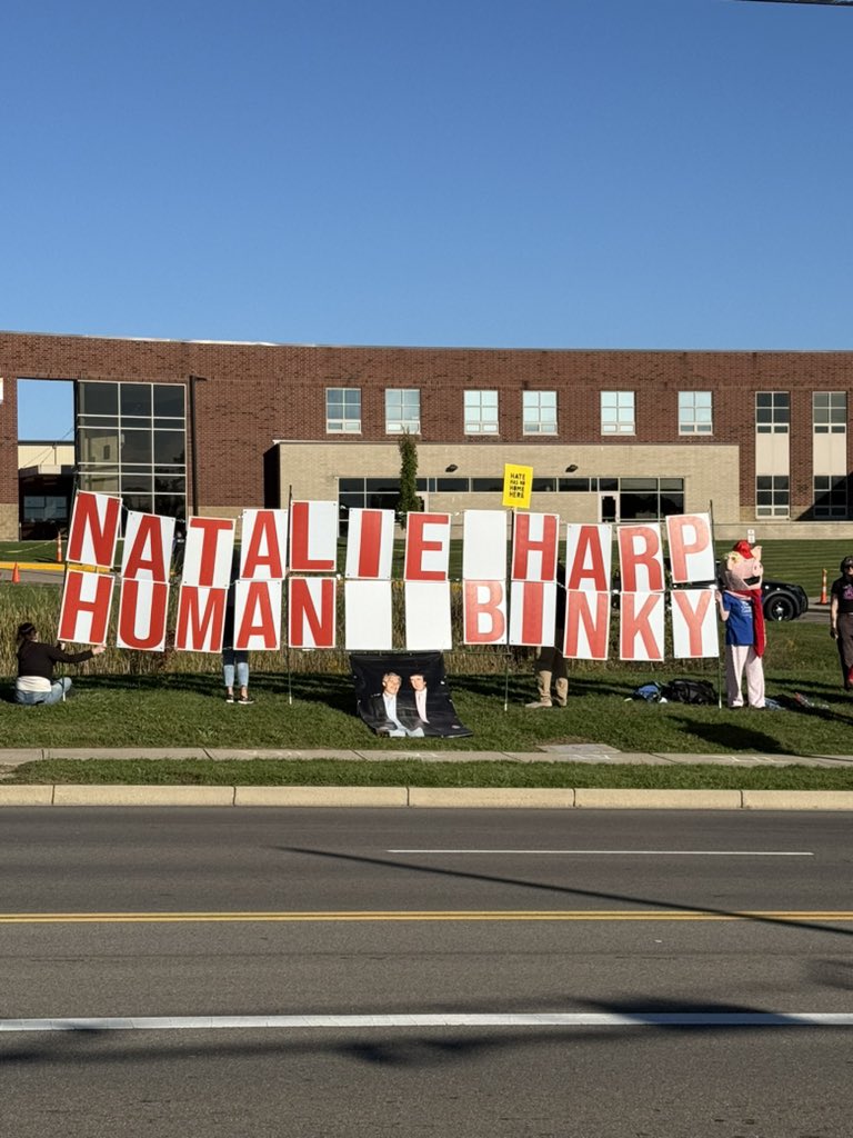 KateSullivanDC's tweet photo. Protesters outside of Trump’s rally here in Vandalia, Ohio https://t.co/wHZrefyGux