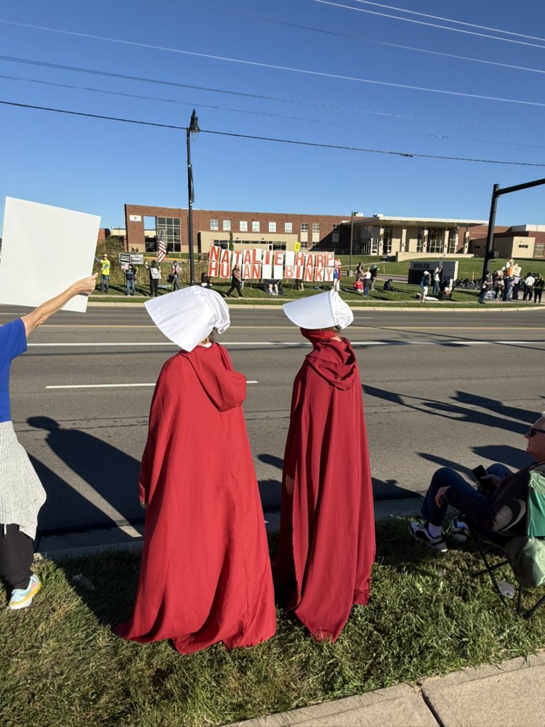 KateSullivanDC's tweet photo. Protesters outside of Trump’s rally here in Vandalia, Ohio https://t.co/wHZrefyGux