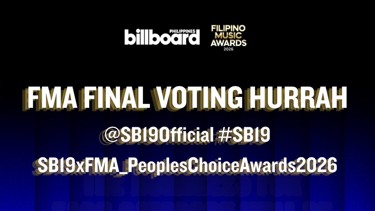 GlobalTrendSB19's tweet photo. THE FMA FINAL VOTING IS HERE!

A'TIN! Gear up your voting power and push our standing to the top, I know we can do it!

Vote here:
https://t.co/KPUXR2VLx9

UPDATED TAGS:

FMA FINAL VOTING HURRAH
@SB19Official #SB19
#SB19xFMA_PeoplesChoiceAwards2026 https://t.co/q8TngLSHXg