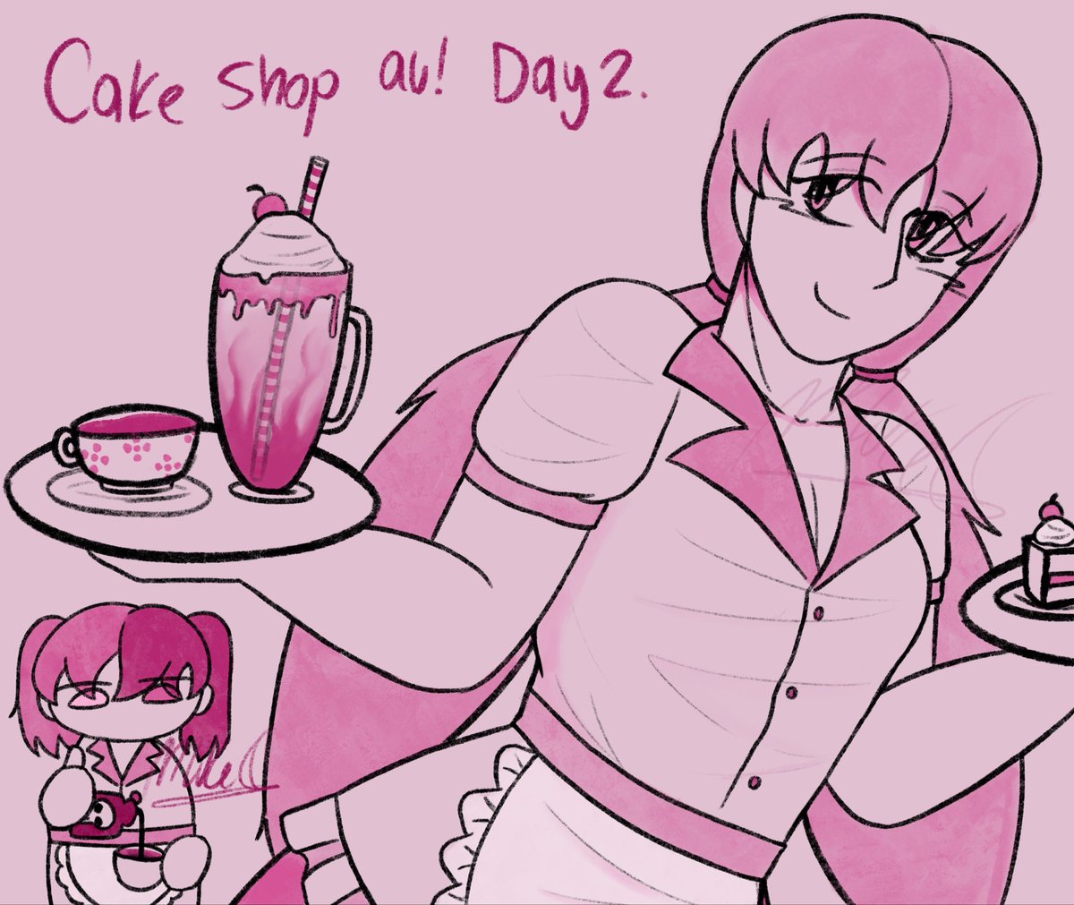 CrazzyMikezzz's tweet photo. 2nd day of #AUtober Cake shop!
Mieko and Leiko working!! ☕️
#arttwt #octwt #digitalart https://t.co/82EhZSEMW9