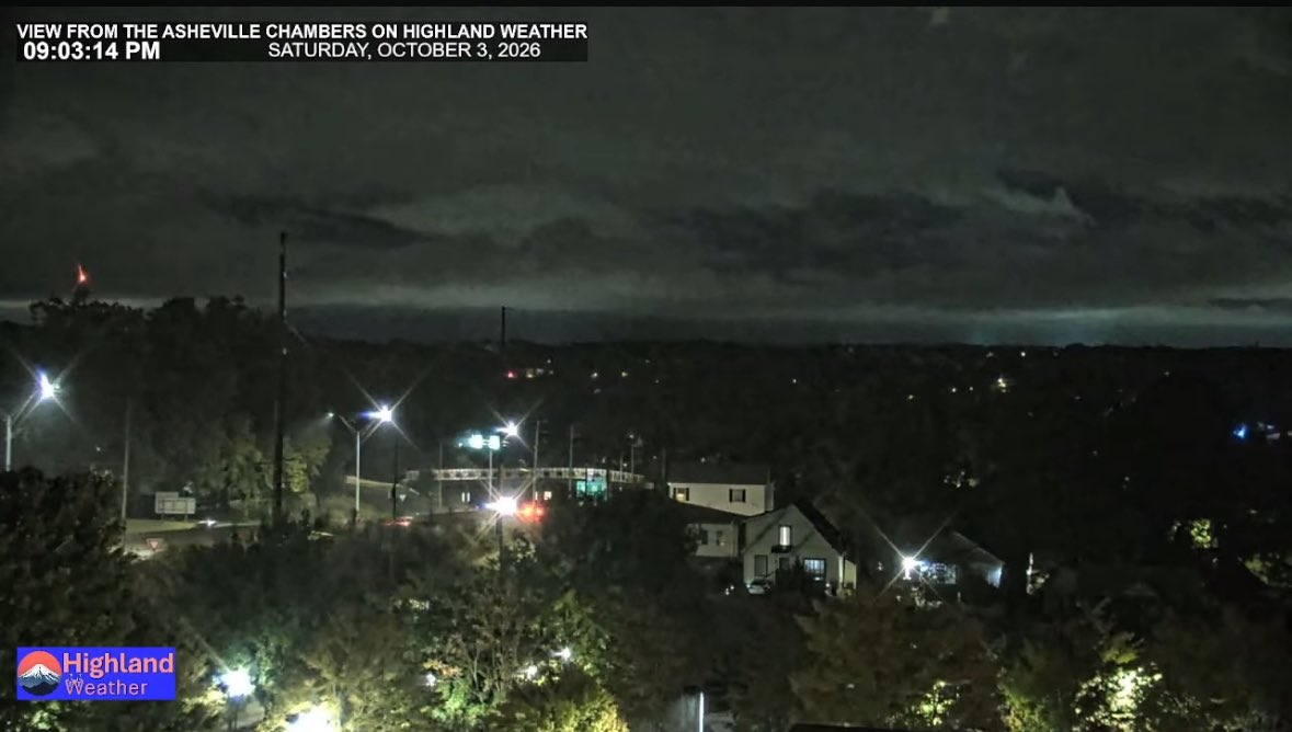 HighlandWX's tweet photo. Check out the clouds this evening as rain settled over the area, with the light glow under the clouds. You can see this beautiful exclusive view of downtown Asheville 24/7 here: https://t.co/LnMoc30K6S https://t.co/aRjyqpQgad
