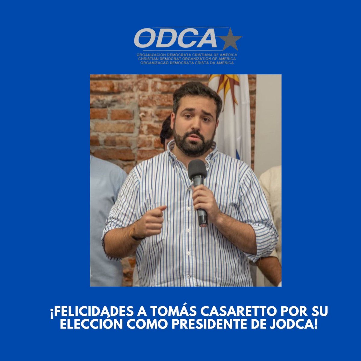 ODCA_org's tweet photo. 🇺🇾 ¡Felicidades a @Tomas_Casaretto por su elección como presidente de JODCA!

El liderazgo y la participación de los jóvenes son fundamentales para el presente y futuro de nuestra región.

Que esta nueva etapa impulse nuevas ideas, abra caminos y fortalezca la voz de una generación con mucho que aportar.

#SomosODCA