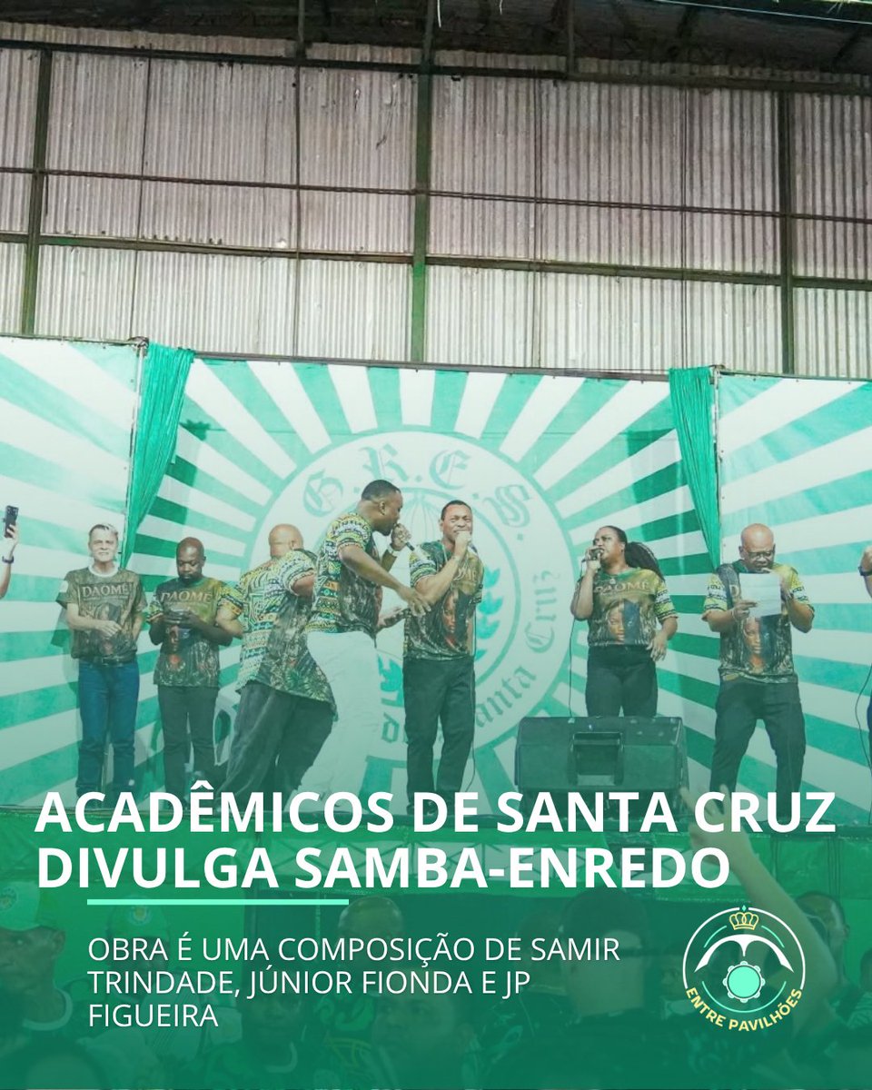 entrepavilhoes's tweet photo. ÚLTIMO SAMBA DA SAPUCAÍ DIVULGADO! 💚🤍

A Acadêmicos de Santa Cruz divulgou na noite de hoje (03) o samba que a escola levará em sua volta para a Marquês de Sapucaí, onde não desfila desde 2022. 

A obra tem como compositores Samir Trindade, Júnior Fionda e JP Trindade. https://t.co/iUzv77DzvR