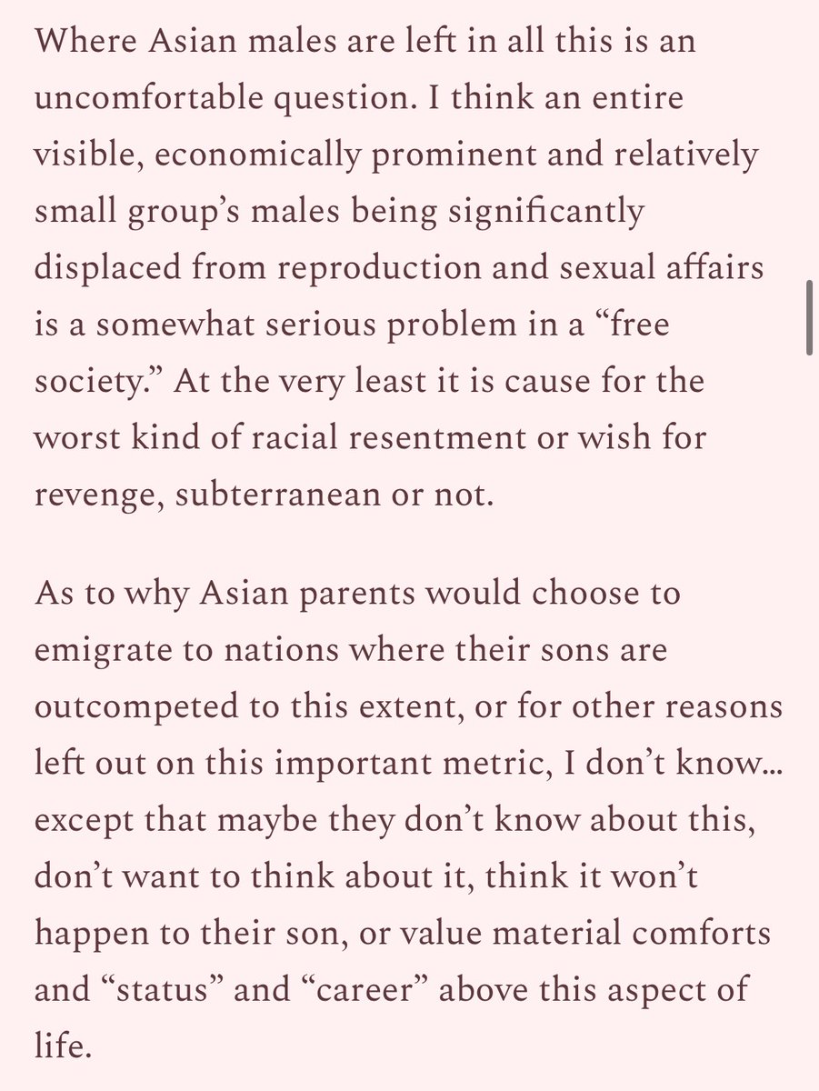 bronzeagemantis's tweet photo. I don’t see how sexual exclusion and what appears to be reproductive exclusion of a large group of economically potent males is stable in a free society. In case of those like @ZaidJilani they also are verbal…leads to feelings of harshest vengeance couched as social justice https://t.co/9h0Q4rKznX