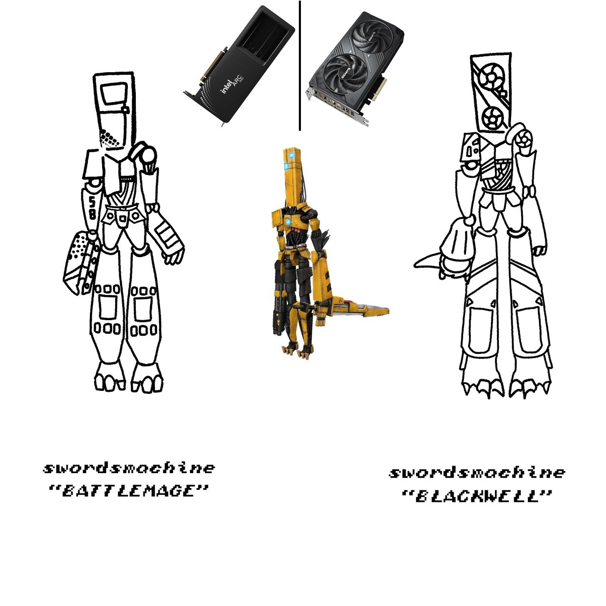 PeanutPHL's tweet photo. #ultrakilltwt I made copycat swordsmachines based off of GPUs!!!! big fan of these designs, pls send me interesting GPU designs actually I wanna make more of these https://t.co/jgTEIRJfpe