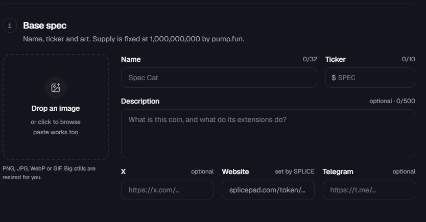 BrianDevoor's tweet photo. When you try to launch a coin on Splice, they give an example coin called "Spec Cat".

https://t.co/eaqMbYQjJ4

See screenshot. https://t.co/N5eLO5x63m