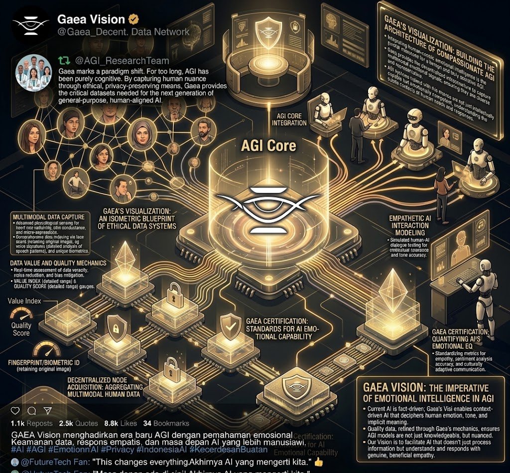 cupucupu423's tweet photo. 1: The Visionary & High-Level Approach
(Best for setting the scene and generating excitement)

Headline: Current AI is missing a soul. GAEA is here to change that. 🧠💡

The Core Message:
Introducing GAEA Vision, a revolutionary decentralized infrastructure designed to give Artificial General Intelligence (AGI) a critical missing piece: true Human Emotional Intelligence.

Current AI models process data, but they don't truly feel the human context. GAEA bridges this gap by ethically and privately crowdsourcing real-world emotional data.

Key Pillars of the Vision:
🔹 Empathetic Interactions: Transitioning from "fact-driven" responses to contextually aware, nuanced human-AI communication.
🔹 Decentralized AI Ecosystem: Empowering global contributors to participate in and benefit from the next generation of AGI.
🔹 Privacy-First (Zero-Knowledge Proofs): Your data remains yours. Secure, private, and verified. @GAEA_Core