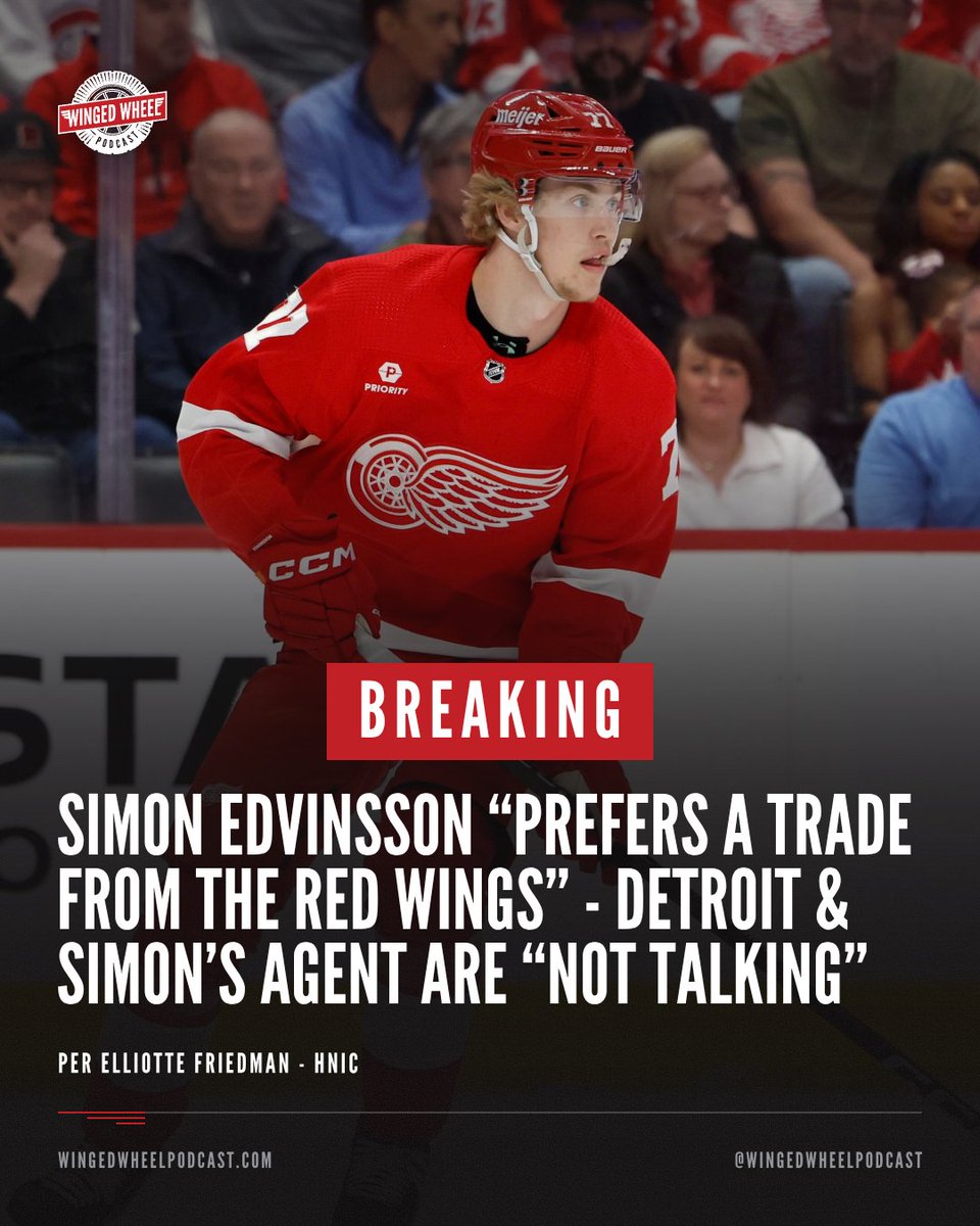 WingedWheelPod's tweet photo. 🚨 BREAKING: Per @FriedgeHNIC, Simon Edvinson prefers a trade from the Red Wings.

Friedman also noted that the team and Simon's agent are currently not talking, and Simon's frustration with the whole contract negotiation has led him to prefer a trade. #LGRW https://t.co/FKJMspM98S