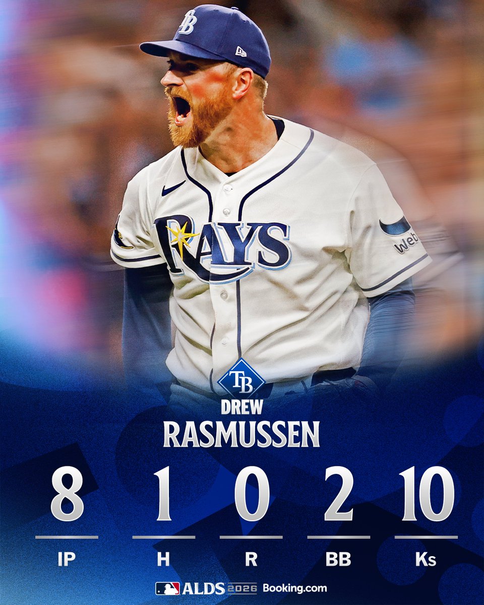 MLB's tweet photo. Drew Rasmussen threw a GEM in ALDS Game 1, taking a no-hitter into the 8th inning against the Yankees 💎 https://t.co/GahvdMcVSD