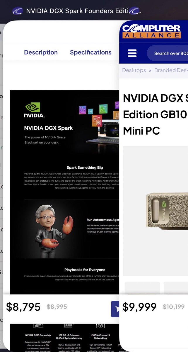 KyleBehrend's tweet photo. DGX Spark Australia prices are going to go up. Computer Alliance sold 7/10 in the last 24 hours and just upped their price. https://t.co/KC5YnwM0E5