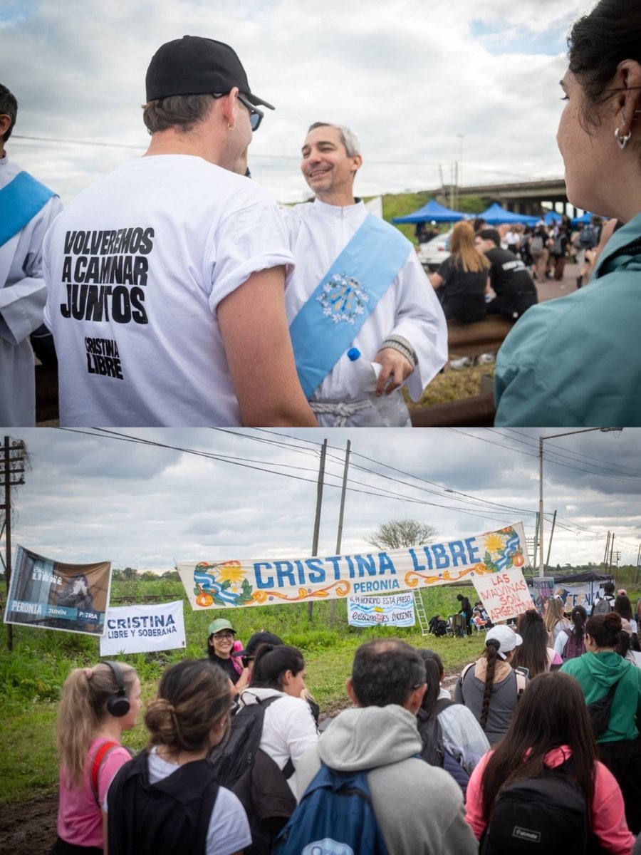 la_campora's tweet photo. VOLVEREMOS A CAMINAR JUNTOS 

Peregrinación a Luján con los compañeros y compañeras, caminando y asistiendo a los peregrinos. Por la dignidad del pueblo argentino, por la libertad de Cristina. 🇦🇷🤍 https://t.co/wTEeqJprqW