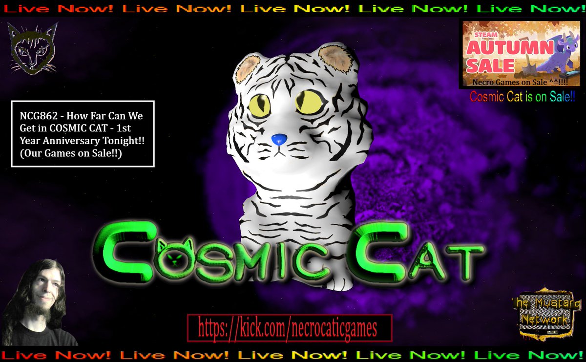 necrocatic's tweet photo. NCG862 - How Far Can We Get in COSMIC CAT - 1st Year Anniversary Tonight!! (Our Games on Sale!!)
https://t.co/Rpw6Sb1WPp
We're playing COSMIC CAT and trying to get the very top!! We're giving away a couple copies and the game is on sale during the AUTUMN Steam Sale!
#cats https://t.co/lFxlu1OgoM