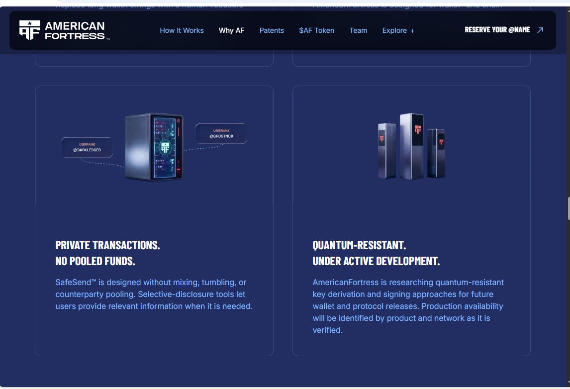 dang_duytan's tweet photo. Crypto payments still have two problems that people often underestimate

First, sending funds usually means copying a long wallet address and checking fragments of it. That creates room for address poisoning and human error.

@Americanfort_io takes a different approach with Send to Name™. Instead of sending to a permanent public address, you send to a readable FortressName such as @name. The wallet then computes a fresh one time address for that payment, while the payment still settles normally on the native blockchain.

The second problem is privacy. A fixed public wallet can expose balances and payment history over time. FortressName is designed so your name stays usable without publicly resolving to one permanent wallet.

This is the part I find most interesting about @Americanfort_io. It is not trying to create another chain or another destination wallet. It is building privacy infrastructure that can sit inside existing wallets and payment flows.

Claim a free FortressName here

https://t.co/jeNureimLQ