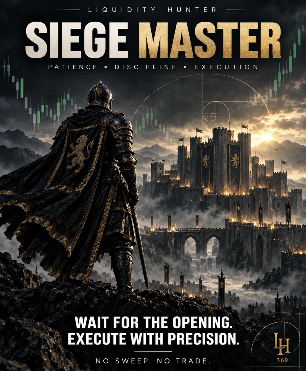 LiqHunter_369's tweet photo. A siege master knows when to wait—and when to strike. ⚔️

Let liquidity sweep. Let your setup confirm. Then execute.

NO SWEEP. NO TRADE. 🎯 @TradeMidgard https://t.co/lnLEigCIZJ