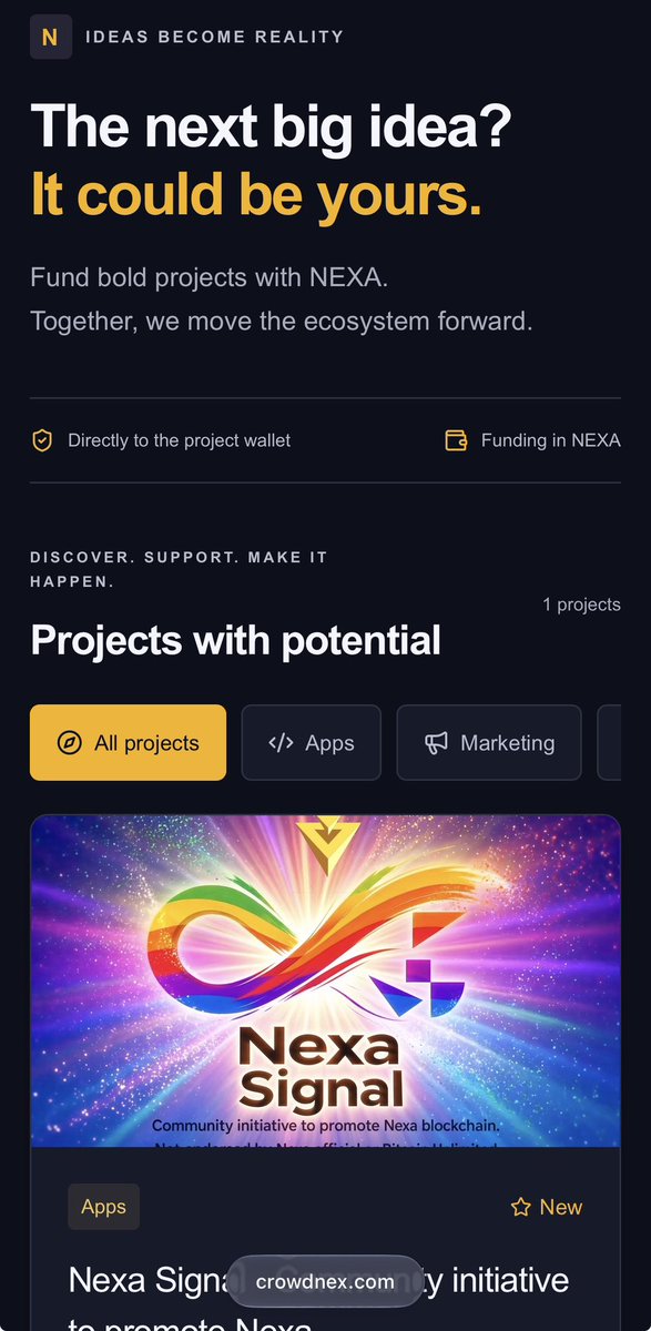 lenntreve's tweet photo. You can now take a look on our crowdfund platform, built on Nexa. Or start funding your ideas or the ideas of others! 🔥

Credits to Alex. Amazing work. 

https://t.co/JhbZfXBiwi

$NEXA @NexaMoney https://t.co/cH6rKQAHPi