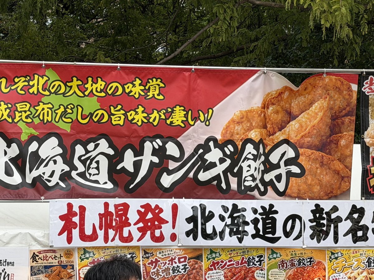 ALARMSET0420's tweet photo. 仙台の餃子祭り

北海道ザンギ餃子
湘南餃子ソーセージ
宇都宮餃子

どれも酒が進むヤツなのだ！！

やはり宇都宮餃子がダントツで行列出来てましたのだ（＾ω＾） https://t.co/E5RxCEMkwW
