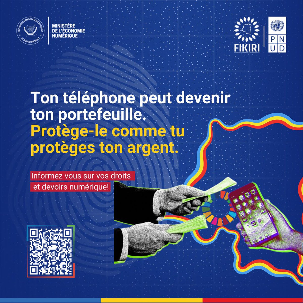 RenTUMSIFU's tweet photo. Ton téléphone peut devenir ton portefeuille. 
Protège-le comme tu protèges ton argent : verrouillage, code personnel, applications officielles et vigilance face aux demandes inhabituelles. 

@PNUDRDC @MinistreNumriq1

#MobileMoney #CVCN2026 https://t.co/C4bD9zDzN6